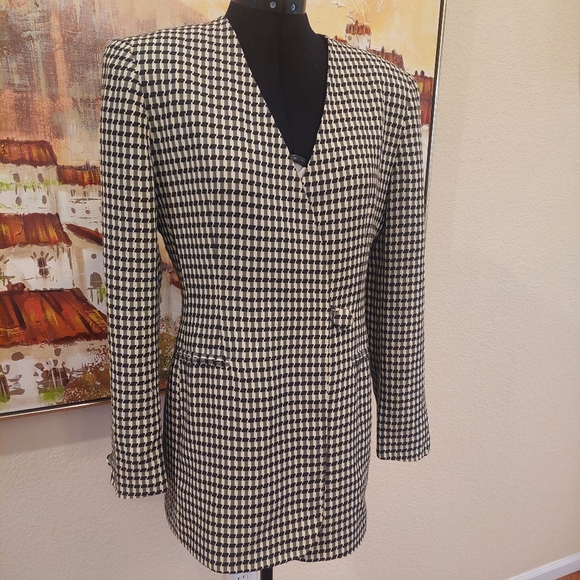 VINTAGE CHRISTIAN DIOR 80s 1 button BLAZER - Geometric Print - 6 - Picture 2 of 11